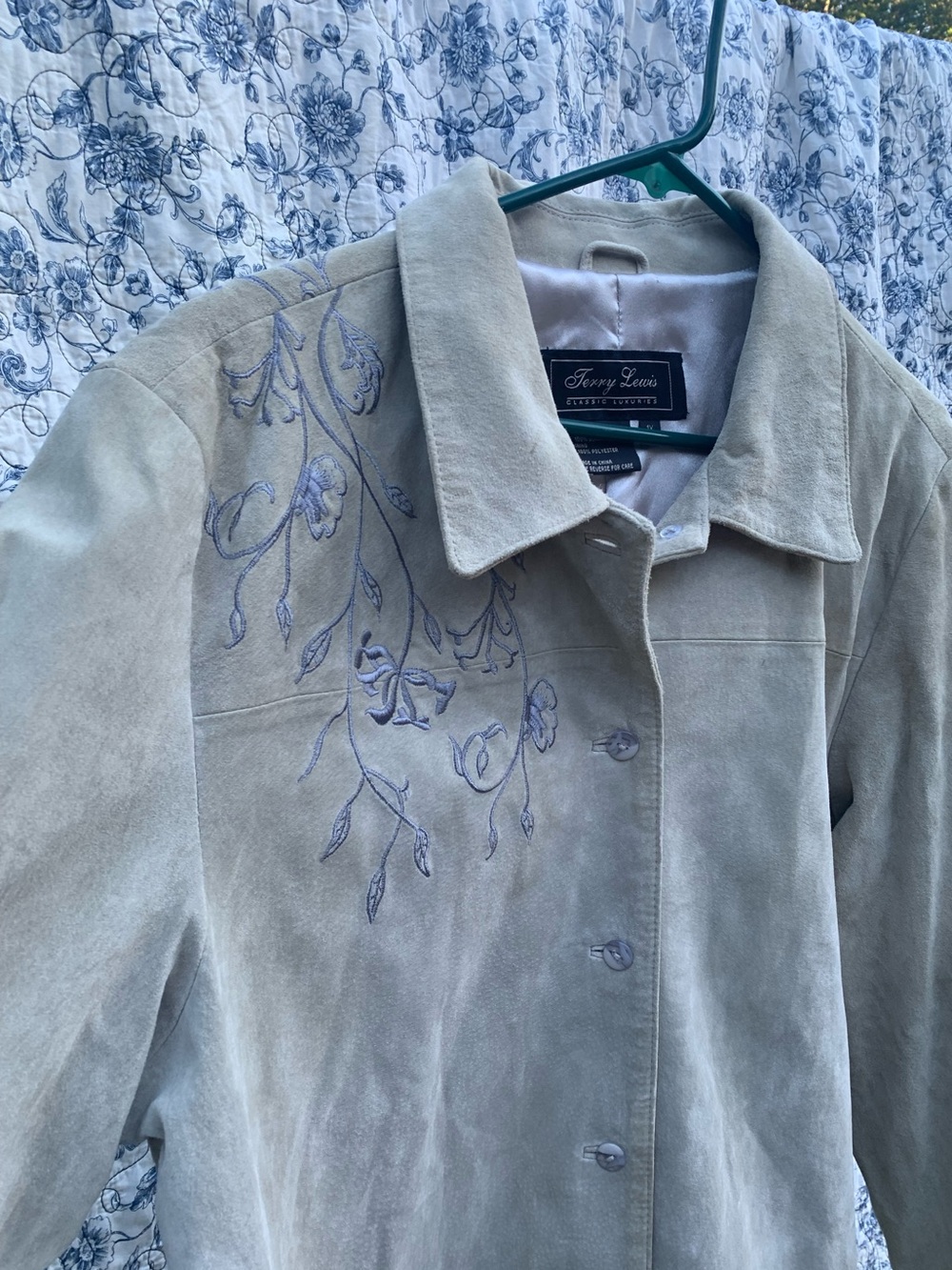 Terry Lewis Light Grey/Tan Leather Jacket with Beautiful Embroidery!